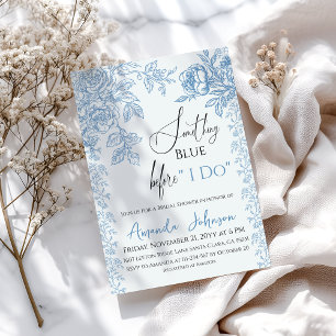 Rococo Toile Something Blue Floral Bridal Shower Invitation
