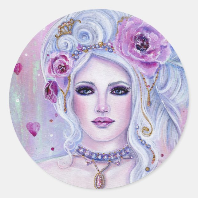 Rococo valentine fantasy art by Renee Lavoie   Classic Round Sticker (Front)