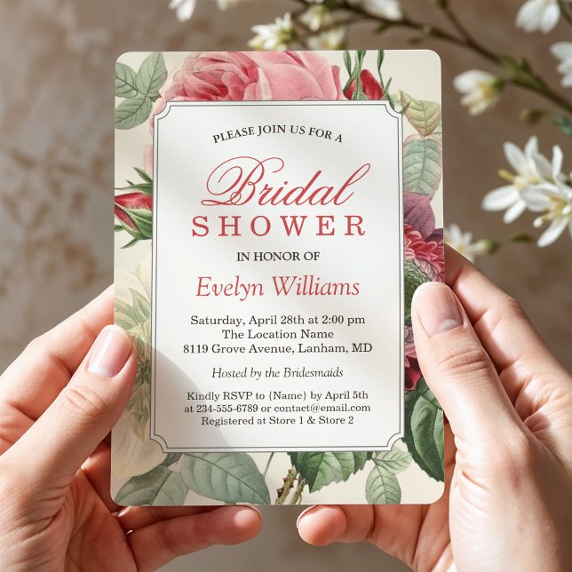 Rococo Vintage Botanical Floral Bridal Shower Invitation (Creator Uploaded)
