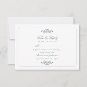 Rococo Vintage Dusty Blue Wedding RSVP Card