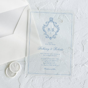Rococo Vintage Monogram Blue Wedding Acrylic Invitations