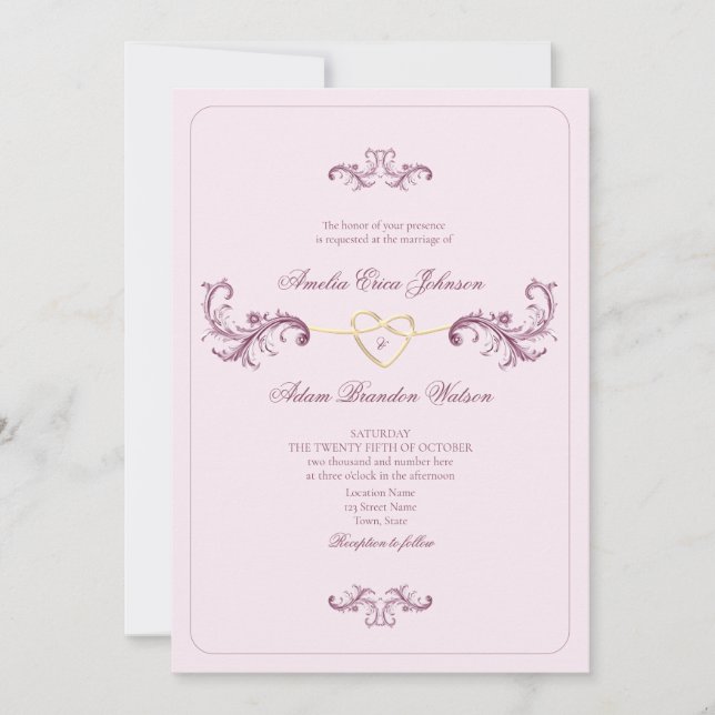 Rococo Vintage Pink Wedding Invitation (Front)