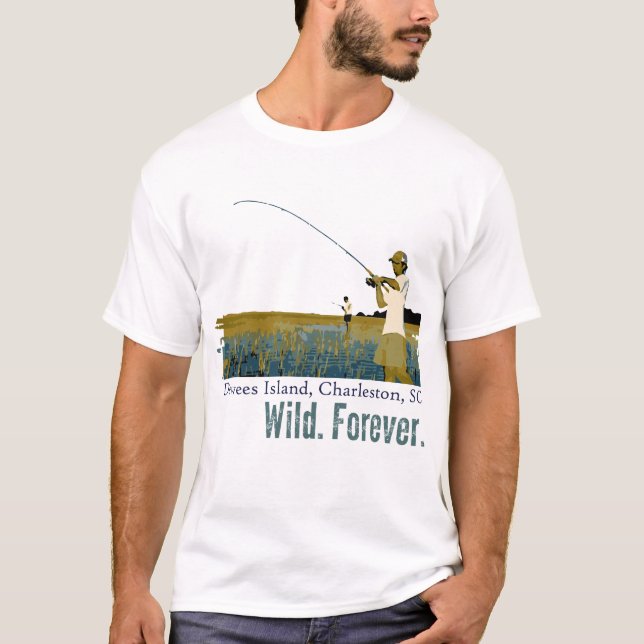 Rod and Reel Fishing on the Dewees Island Marsh T-Shirt (Front)