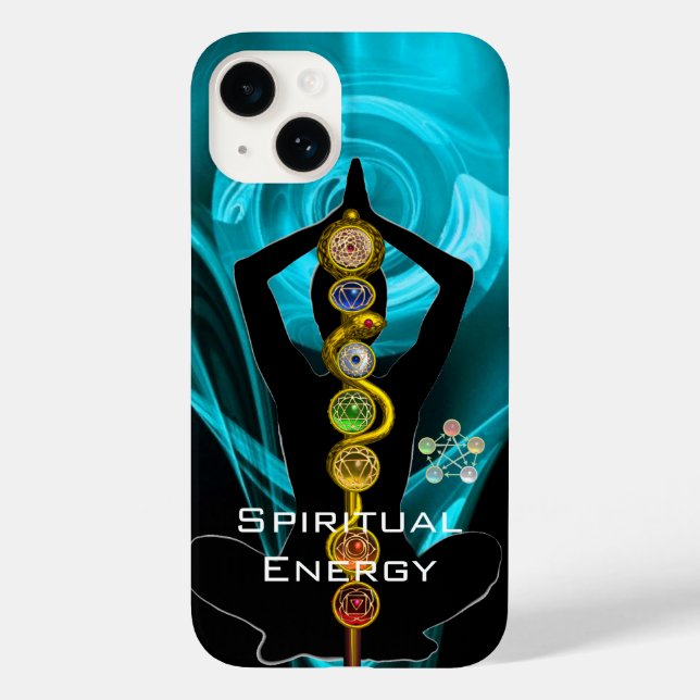 ROD ASCLEPIUS,7 CHAKRAS YOGA LOTUS POSE Blue Case-Mate iPhone Case (Back)
