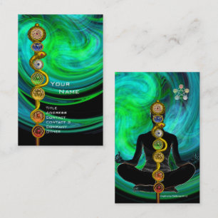 ROD ASCLEPIUS,7 CHAKRAS YOGA LOTUS POSE Blue Green Business Card