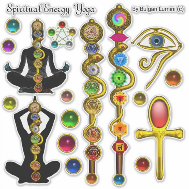 ROD ASCLEPIUS,7 CHAKRAS YOGA LOTUS POSE ,Horus Eye (Front)