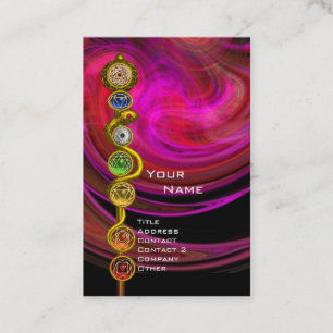 ROD ASCLEPIUS,7 CHAKRAS YOGA LOTUS POSE Pink Black Business Card