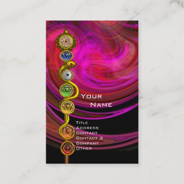 ROD ASCLEPIUS,7 CHAKRAS YOGA LOTUS POSE Pink Black Business Card (Front)