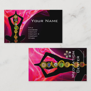 ROD ASCLEPIUS,7 CHAKRAS YOGA LOTUS POSE Pink Black Business Card