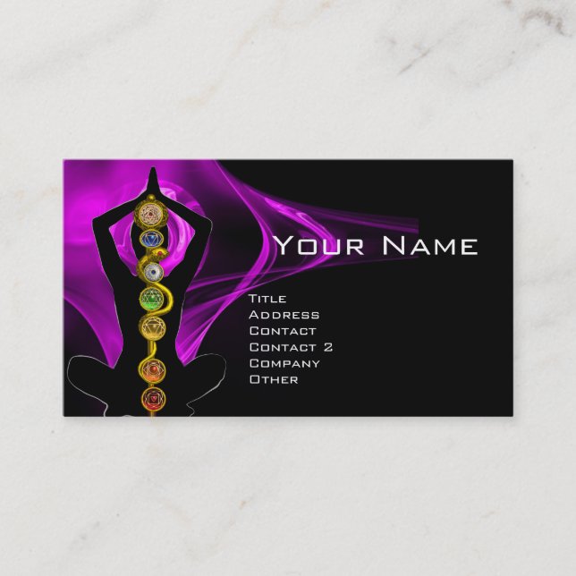 ROD ASCLEPIUS,7 CHAKRAS YOGA LOTUS POSE Purple Business Card (Front)