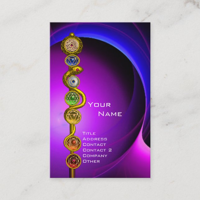 ROD ASCLEPIUS,7 CHAKRAS YOGA LOTUS POSE Violet Business Card (Front)