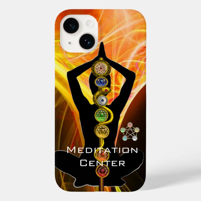 ROD ASCLEPIUS,7 CHAKRAS YOGA LOTUS POSE Yellow Case-Mate iPhone Case (Back)