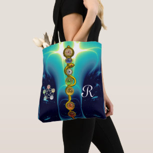 ROD ASCLEPIUS 7 CHAKRAS,YOGA SPIRITUAL ENERGY Blue Tote Bag