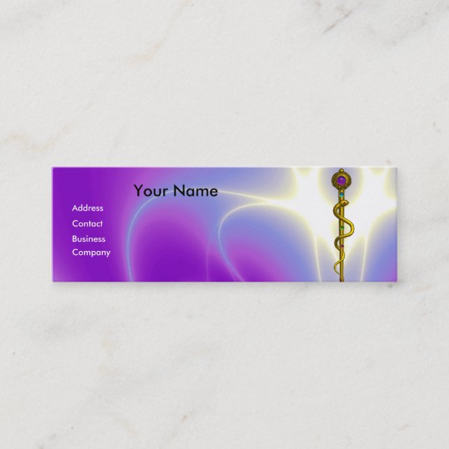ROD ASCLEPIUS MEDICAL HEALING Monogram Violet Mini Business Card (Front)