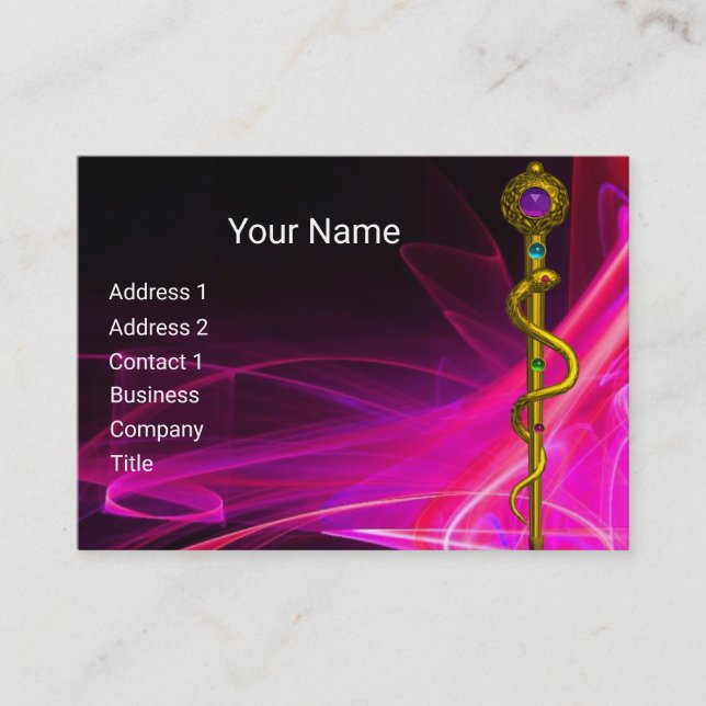 ROD ASCLEPIUS Medical Healing Symbol PInk Fuchsia Business Card (Front)