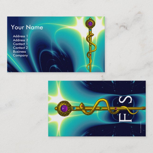 ROD ASCLEPIUS MEDICAL HEALTH CARE Monogram Blue Business Card (Front/Back)