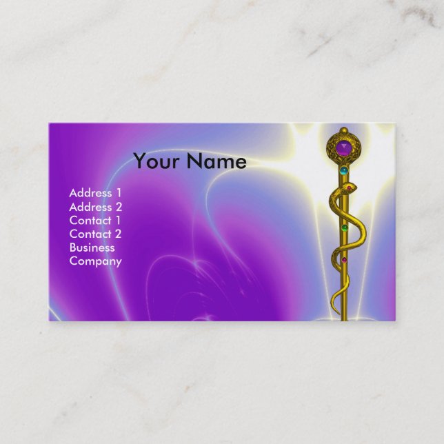 ROD ASCLEPIUS MEDICAL HEALTH CARE Monogram Violet Business Card (Front)