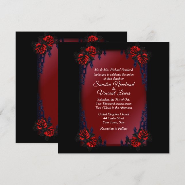 Rod Iron Roses on Blood Red Victorian  Invitation (Front/Back)
