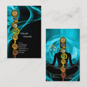 ROD OF ASCLEPIUS,7 CHAKRAS YOGA LOTUS POSE Blue Business Card
