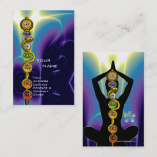 ROD OF ASCLEPIUS,7 CHAKRAS YOGA LOTUS POSE Blue Business Card