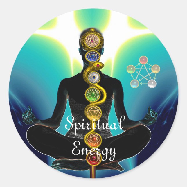 ROD OF ASCLEPIUS 7 CHAKRAS,YOGA LOTUS POSE Blue Classic Round Sticker (Front)