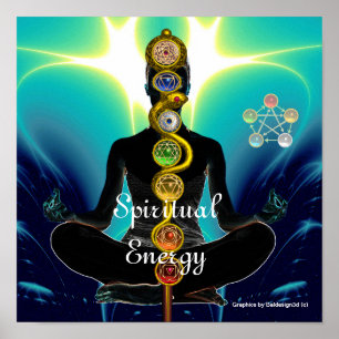 ROD OF ASCLEPIUS 7 CHAKRAS,YOGA LOTUS POSE Blue Poster