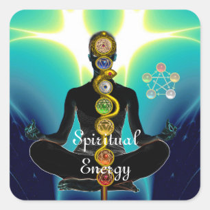 ROD OF ASCLEPIUS 7 CHAKRAS,YOGA LOTUS POSE Blue Square Sticker