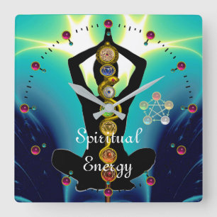 ROD OF ASCLEPIUS 7 CHAKRAS,YOGA LOTUS POSE Blue Square Wall Clock