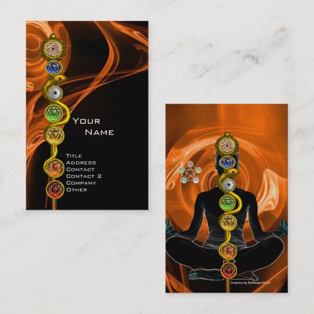 ROD OF ASCLEPIUS,7 CHAKRAS YOGA LOTUS POSE Orange Business Card (Front/Back)