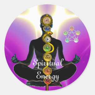 ROD OF ASCLEPIUS 7 CHAKRAS,YOGA LOTUS POSE Pink Classic Round Sticker