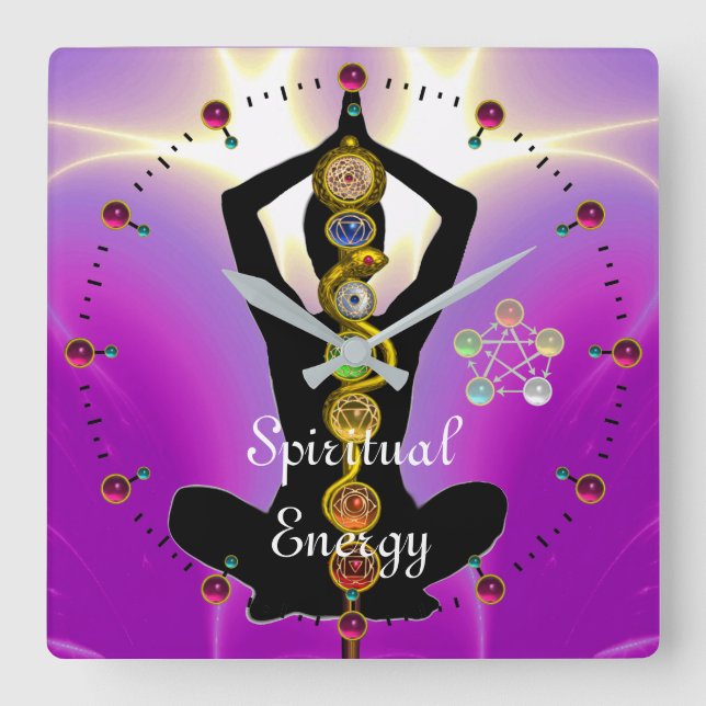 ROD OF ASCLEPIUS 7 CHAKRAS,YOGA LOTUS POSE Pink Square Wall Clock (Front)