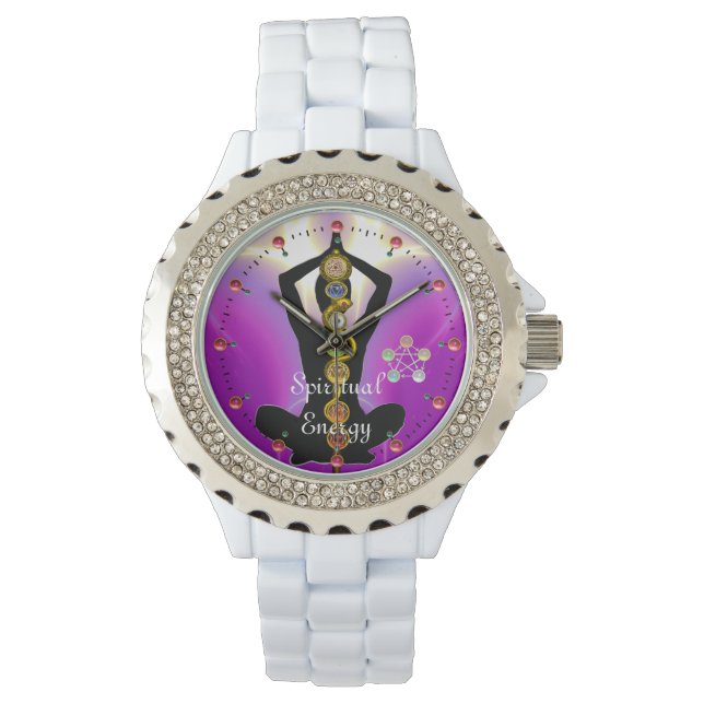 ROD OF ASCLEPIUS 7 CHAKRAS,YOGA LOTUS POSE Pink Watch (Front)