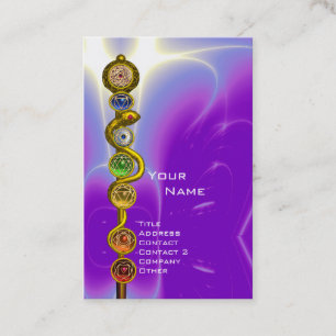 ROD OF ASCLEPIUS,7 CHAKRAS YOGA LOTUS POSE Purple Business Card