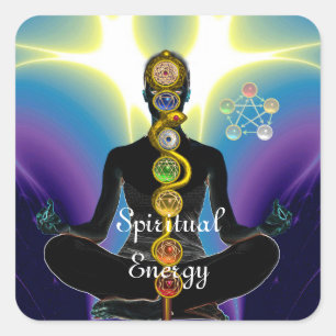 ROD OF ASCLEPIUS 7 CHAKRAS,YOGA LOTUS POSE Purple Square Sticker