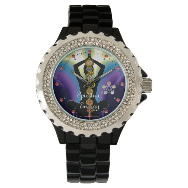 ROD OF ASCLEPIUS 7 CHAKRAS,YOGA LOTUS POSE Purple Watch (Front)