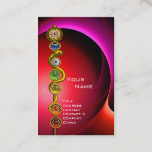 ROD OF ASCLEPIUS,7 CHAKRAS YOGA LOTUS POSE Red Business Card