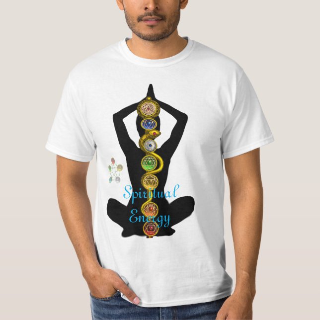ROD OF ASCLEPIUS 7 CHAKRAS ,YOGA LOTUS POSE T-Shirt (Front)