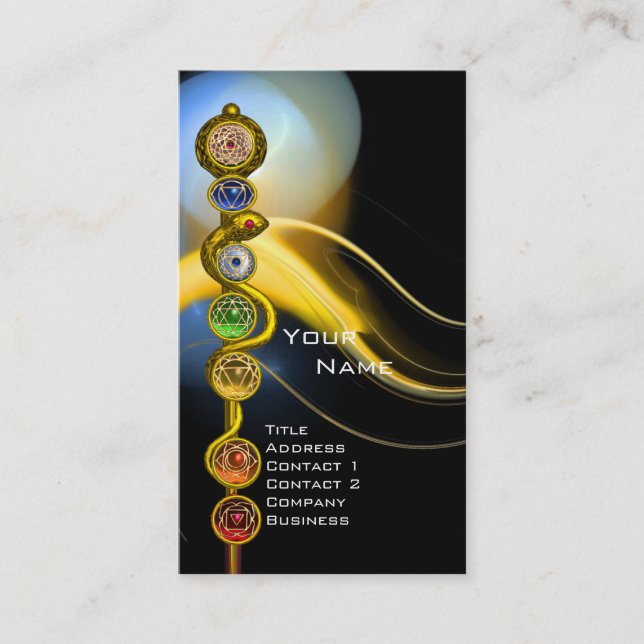 ROD OF ASCLEPIUS,7 CHAKRAS ,YOGA,SPIRITUAL ENERGY BUSINESS CARD (Front)
