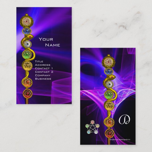 ROD OF ASCLEPIUS,7 CHAKRAS,YOGA ,SPIRITUAL ENERGY BUSINESS CARD (Front/Back)