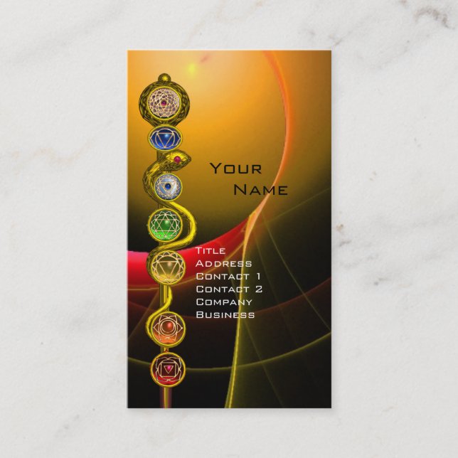 ROD OF ASCLEPIUS,7 CHAKRAS,YOGA ,SPIRITUAL ENERGY BUSINESS CARD (Front)