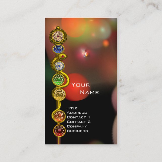 ROD OF ASCLEPIUS,7 CHAKRAS,YOGA ,SPIRITUAL ENERGY BUSINESS CARD (Front)