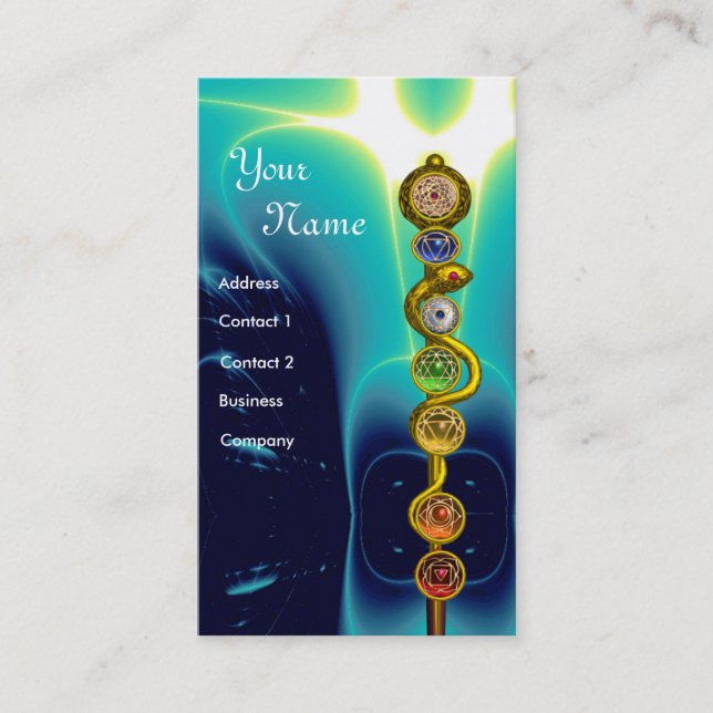ROD OF ASCLEPIUS,7 CHAKRAS,YOGA ,SPIRITUAL ENERGY BUSINESS CARD (Front)