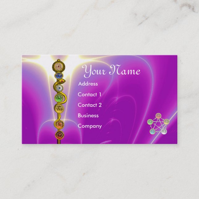 ROD OF ASCLEPIUS,7 CHAKRAS,YOGA ,SPIRITUAL ENERGY BUSINESS CARD (Front)