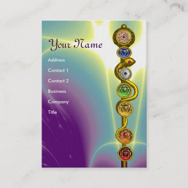 ROD OF ASCLEPIUS,7 CHAKRAS,YOGA ,SPIRITUAL ENERGY BUSINESS CARD (Front)