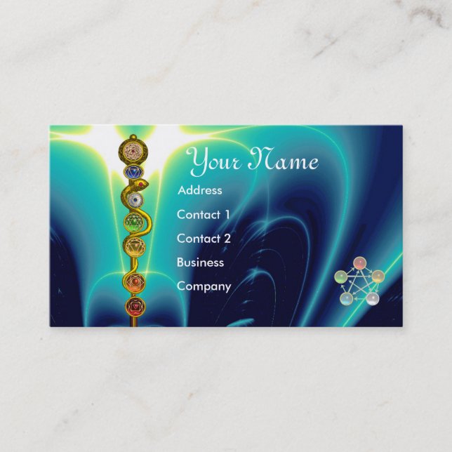 ROD OF ASCLEPIUS,7 CHAKRAS,YOGA ,SPIRITUAL ENERGY BUSINESS CARD (Front)