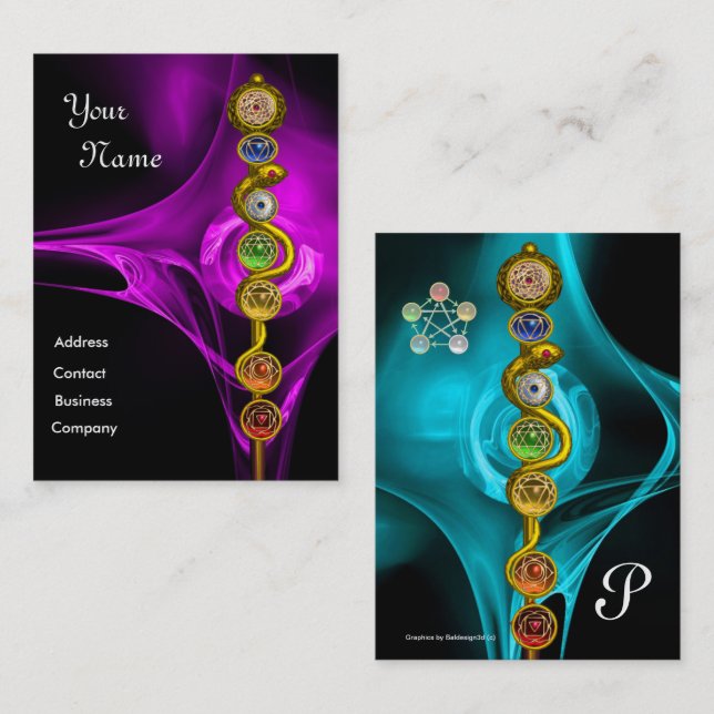 ROD OF ASCLEPIUS,7 CHAKRAS ,YOGA,SPIRITUAL ENERGY BUSINESS CARD (Front/Back)