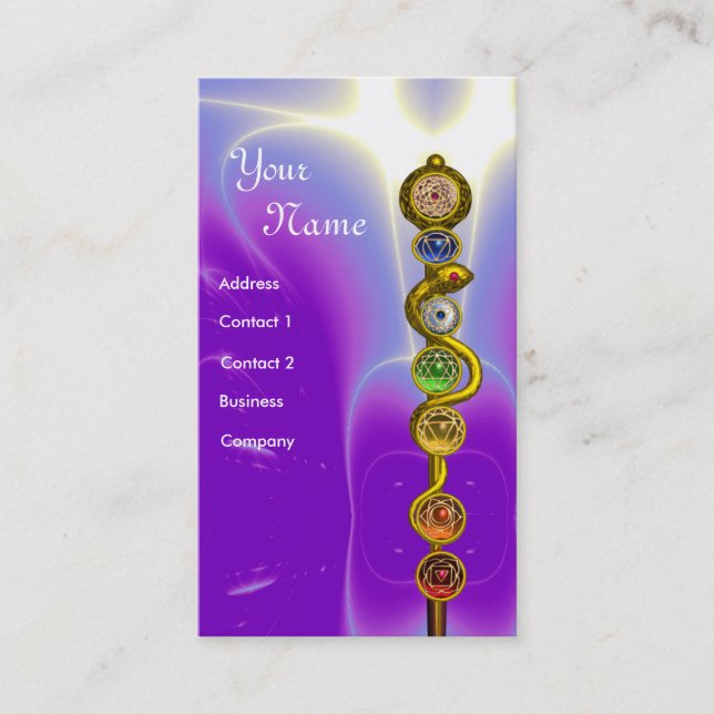 ROD OF ASCLEPIUS,7 CHAKRAS,YOGA ,SPIRITUAL ENERGY BUSINESS CARD (Front)