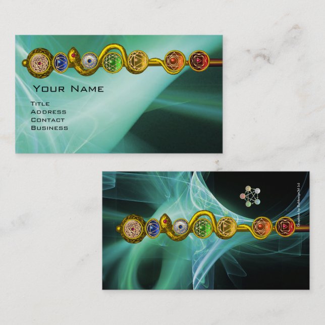 ROD OF ASCLEPIUS,7 CHAKRAS,YOGA ,SPIRITUAL ENERGY BUSINESS CARD (Front/Back)