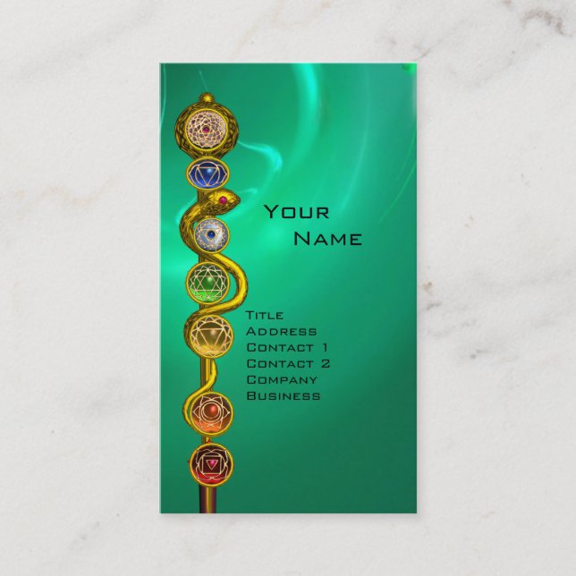 ROD OF ASCLEPIUS,7 CHAKRAS,YOGA ,SPIRITUAL ENERGY BUSINESS CARD (Front)