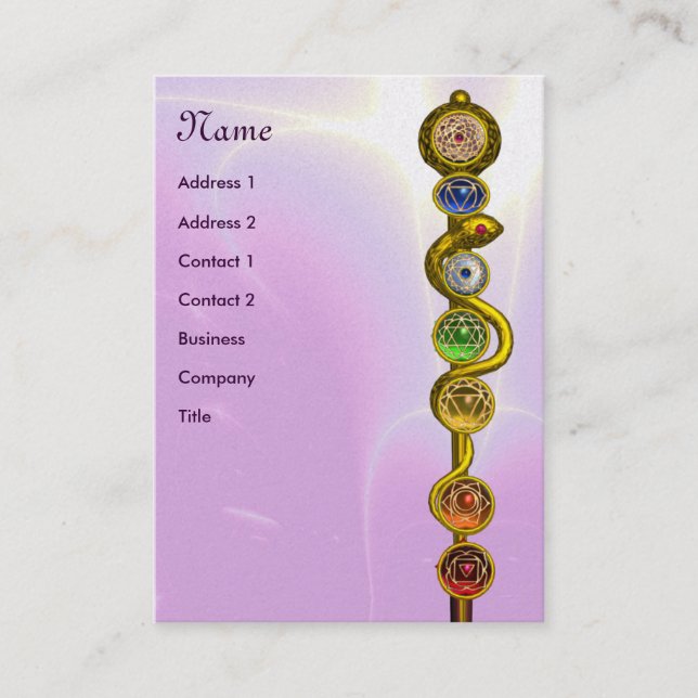 ROD OF ASCLEPIUS,7 CHAKRAS,YOGA ,SPIRITUAL ENERGY BUSINESS CARD (Front)